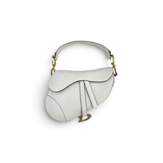 Christian Dior Shoulder Bag Saddle White With Guarantee Card Stain Rank (B)