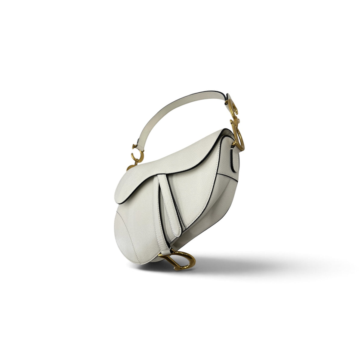 Christian Dior Shoulder Bag Saddle White With Guarantee Card Stain Rank (B)