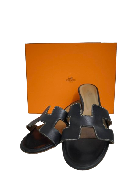 Sandal HERMES 38 Black Rank (BC) Damage