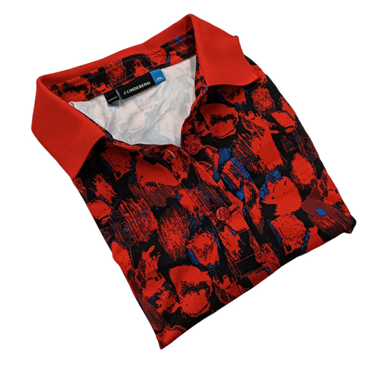 J.LINDEBERG POLO SHIRT LADY'S  SIZE L NAVY/RED