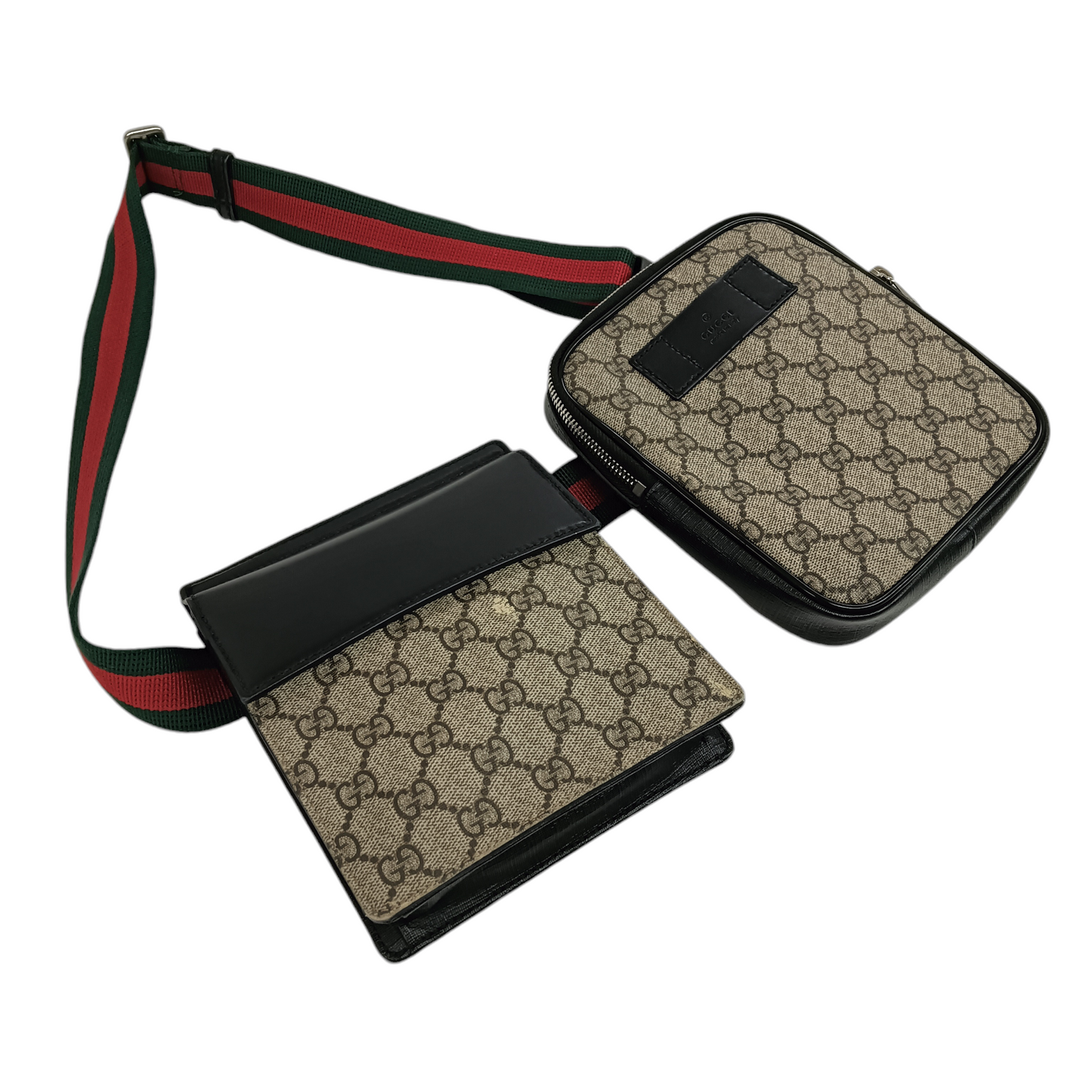 GUCCI Waist Pouch 450956 493075 Black/Beige Damage