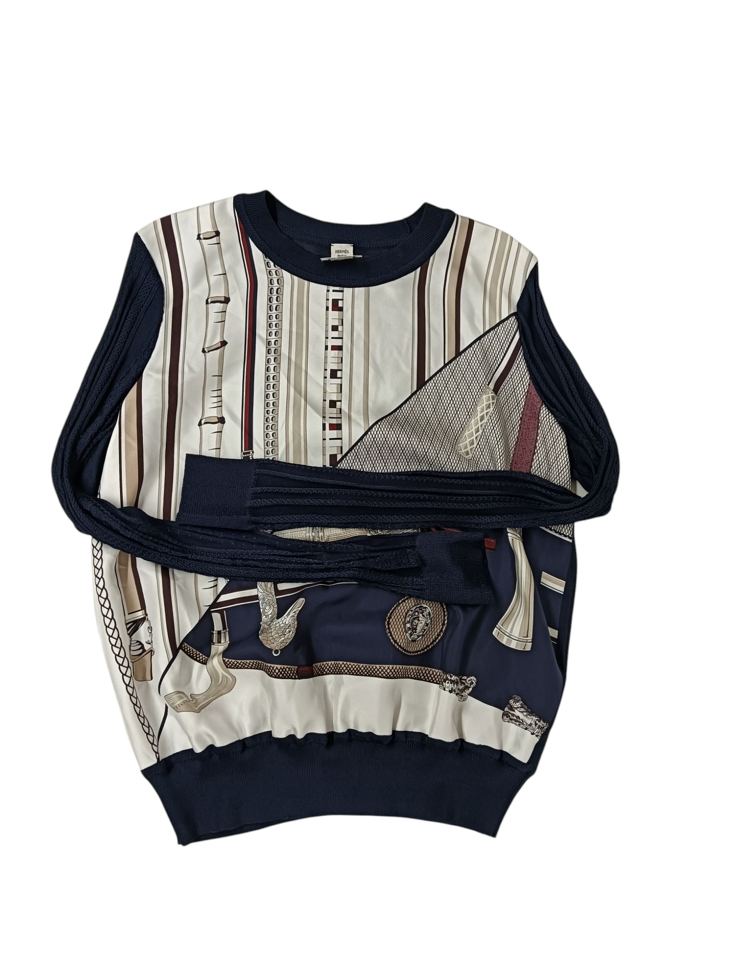 HERMES Silk Shirt 40 Lady's 17-7766 White/Navy