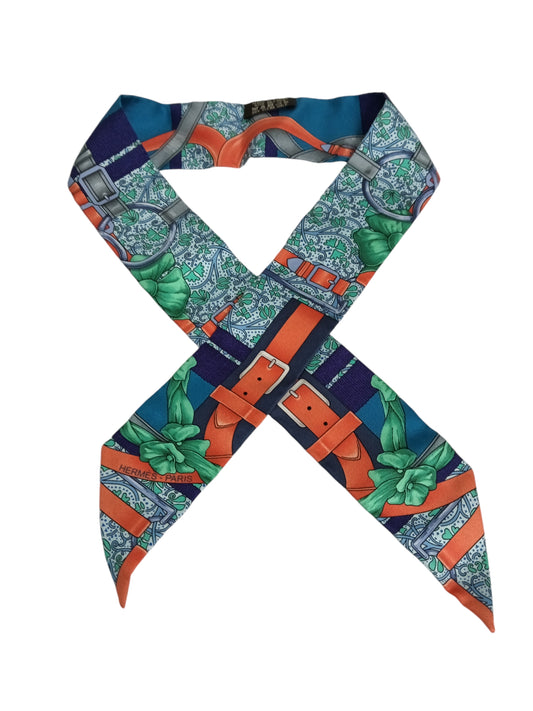 HERMES SCARF TWILLY BLUE/GREEN/ORANGE