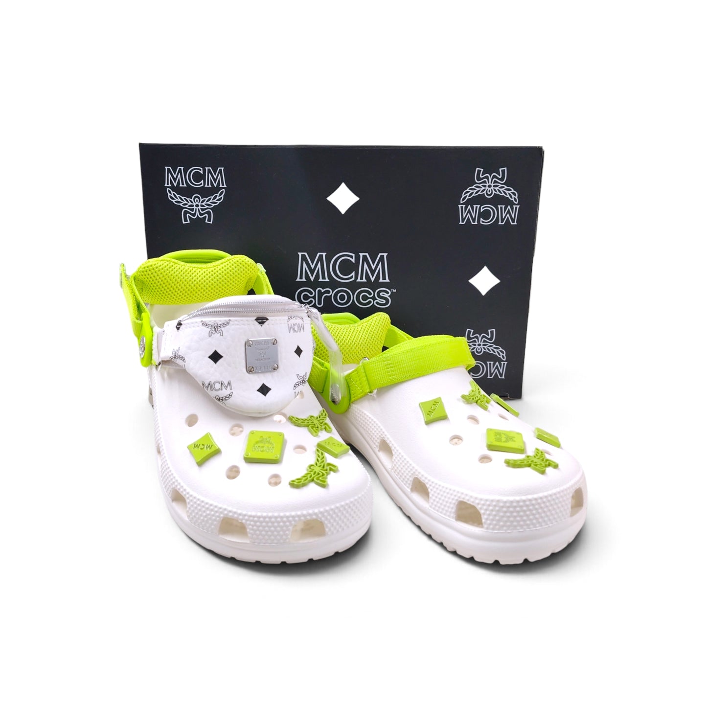 MCM X Crocs Classic Clog Shoes Size 7 US Unisex White And Green X1316 Rank A