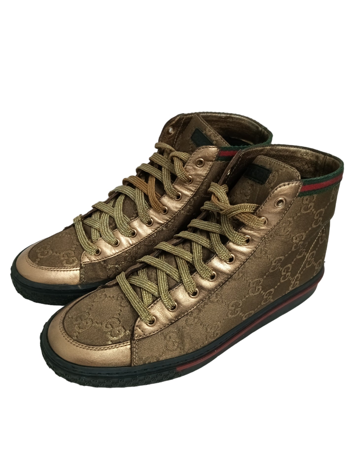 GUCCI HIGH CUT SNEAKERS SIZE 35 GOLD 171193