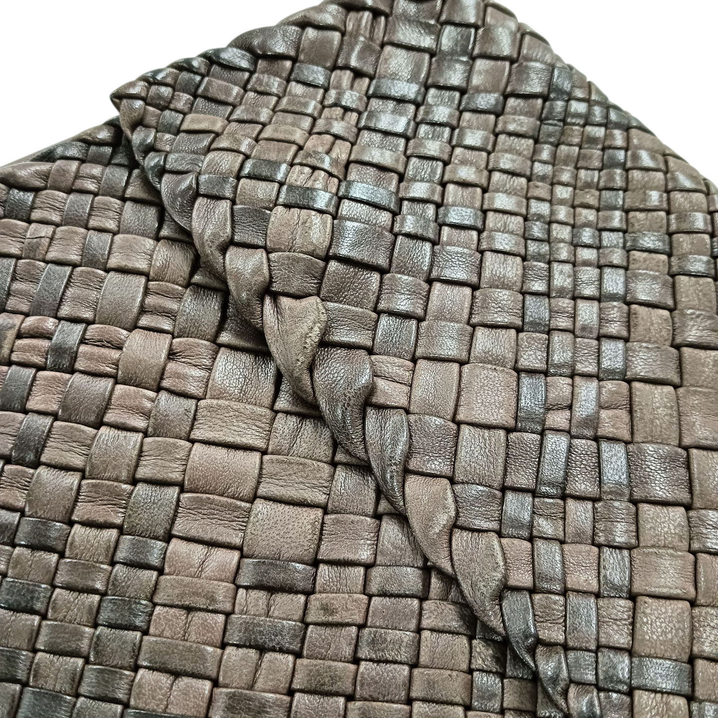 FALORNI Clutch Bag Leather/Intrecciato Brown