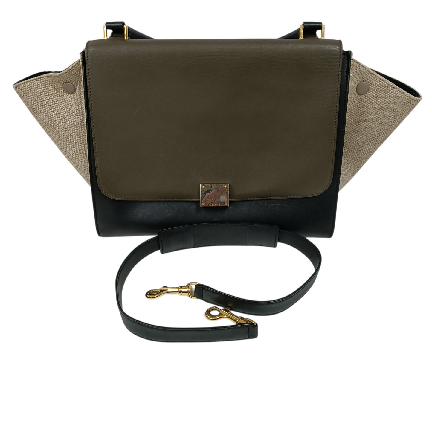 CELINE 2WAY Bag Trapeze Medium U-CU-1123 Olive/Black Damage/Stain