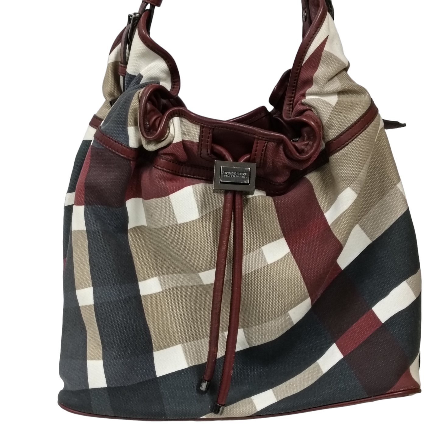 BURBERRY LONDON Shoulder Bag CHECK CANVAS Burgundy/Beige