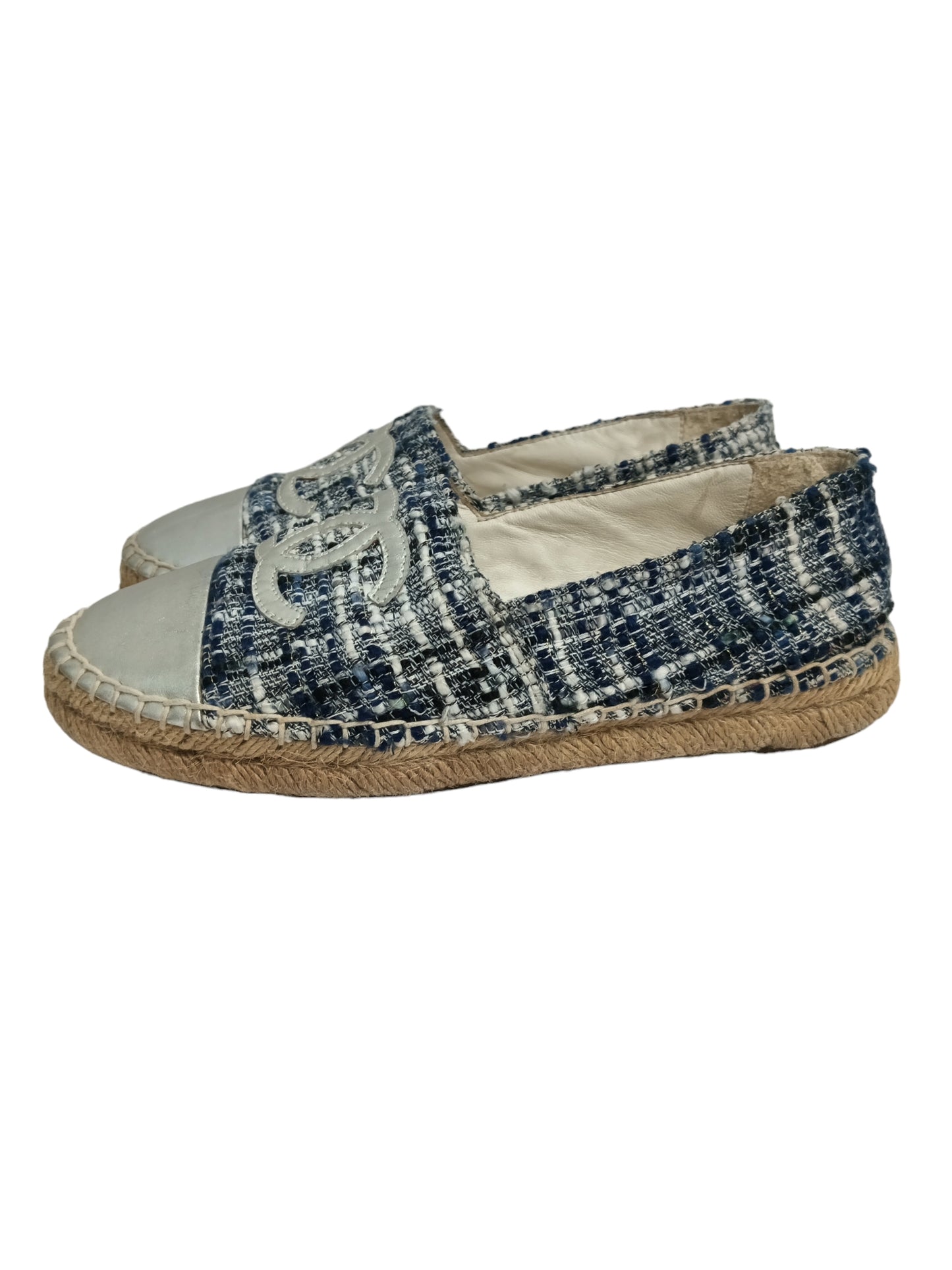 CHANEL ESPADRILLE SIZE 37 SILVER/BLUE G29762