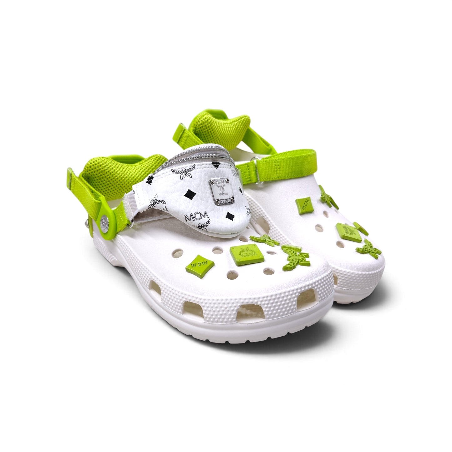 MCM X Crocs Classic Clog Shoes Size 7 US Unisex White And Green X1316 Rank A