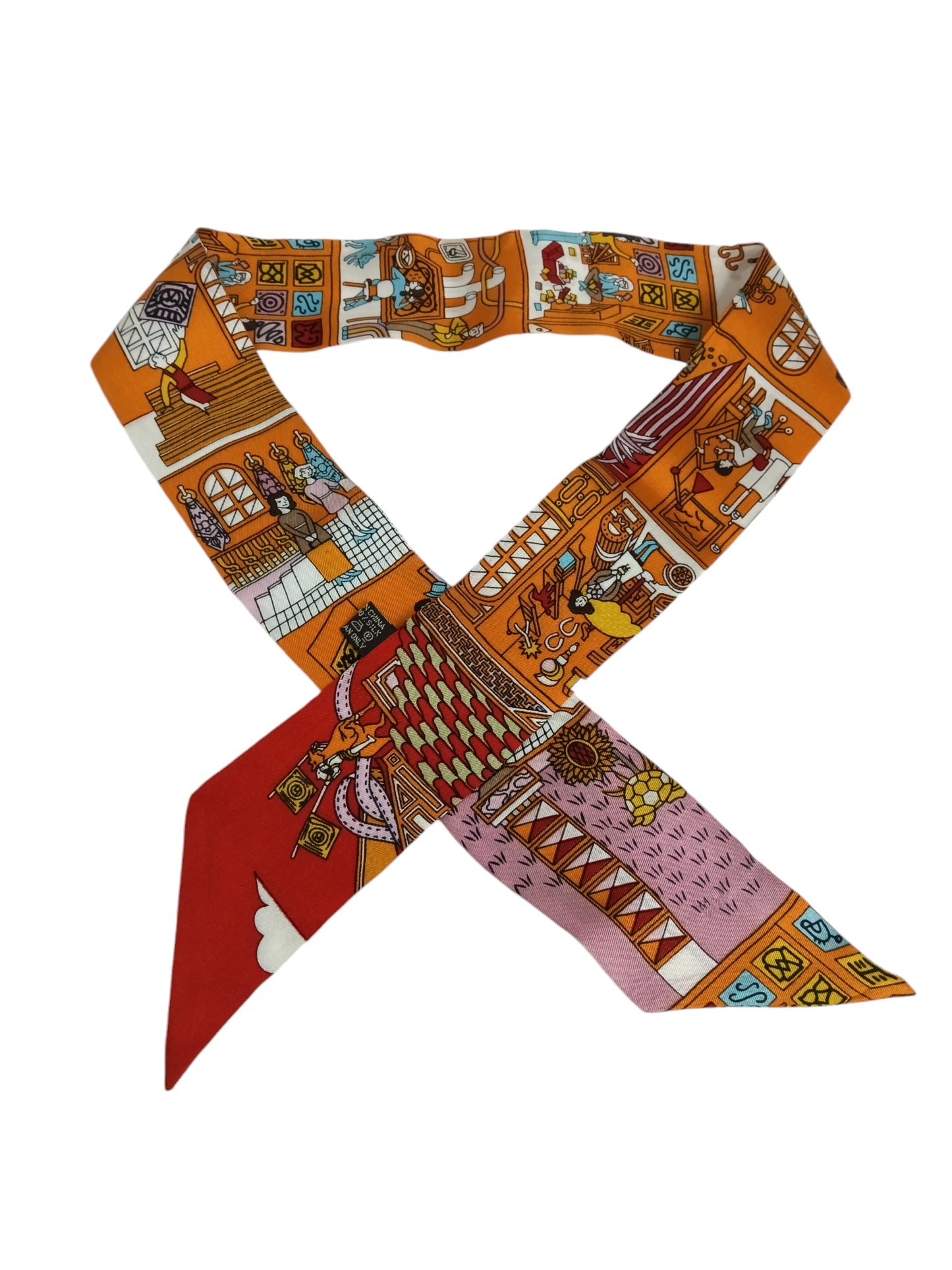 HERMES SCARF TWILLY ORANGE/PINK/RED LA MAISON DES CARRES 2016