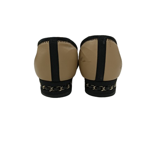 CHANEL Pumps 36 1/2 Lady's Beige/Black G33323 **Stain