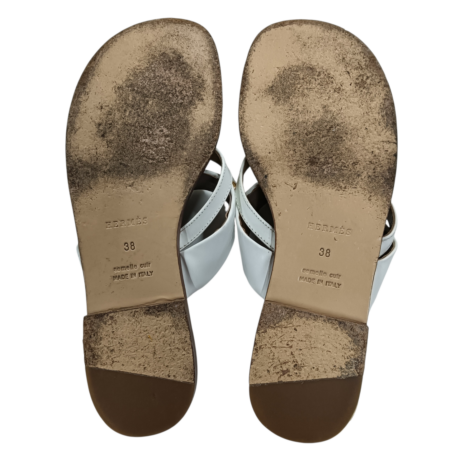 HERMES Sandal Claire en Cuir Blanc  CM211039Z2009 White/Brown