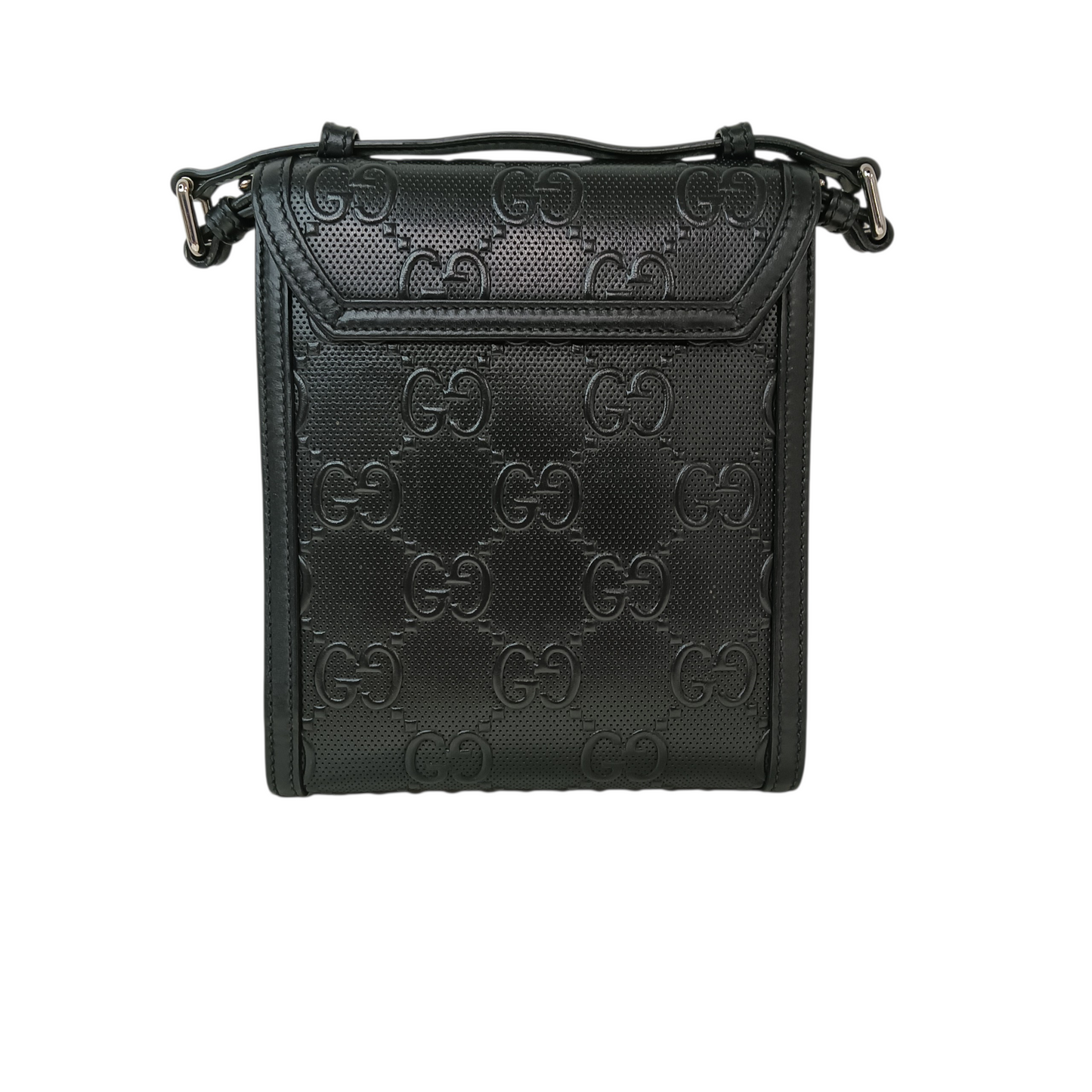 GUCCI GG Embossed Leather Messenger 625782 Black