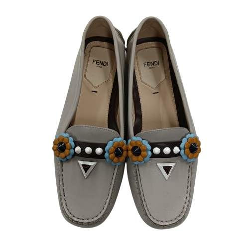 FENDI Driving Shoes 38 Lady's Light Gray 8D6549