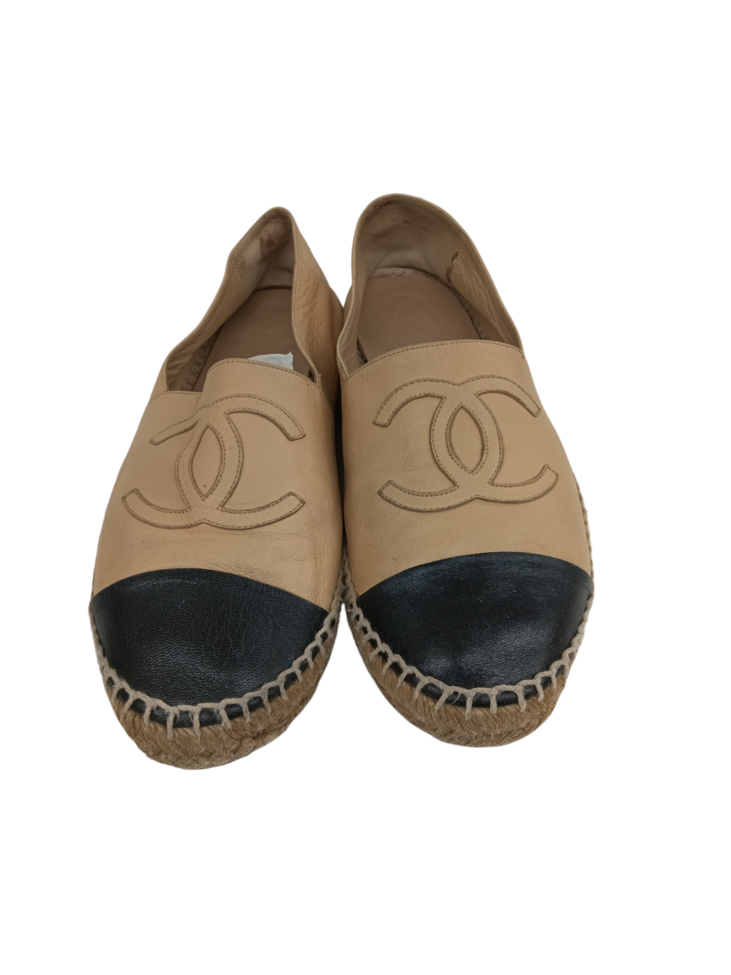 CHANEL ESPADRILLE 39 LADY'S BEIGE/BLACK RANK(B) G29762
