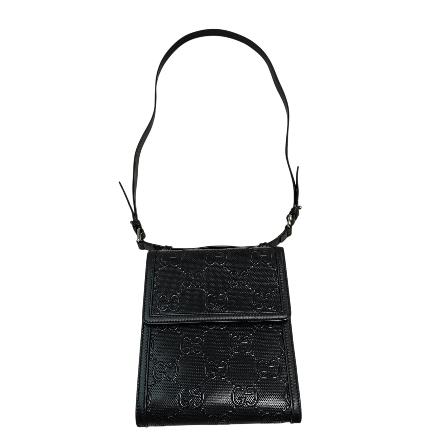 GUCCI GG Embossed Leather Messenger 625782 Black