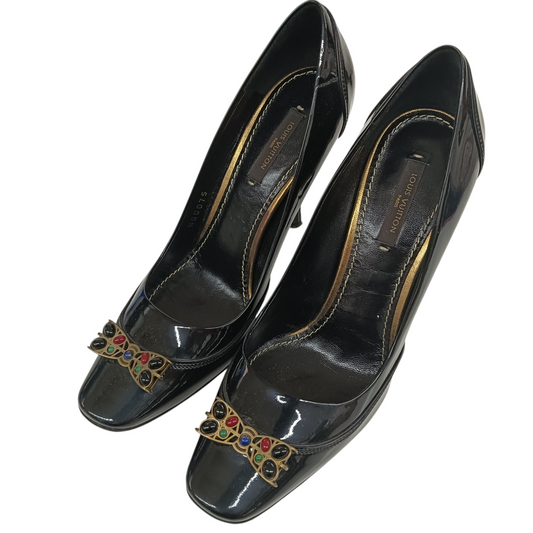 LOUIS VUITTON Heel Pumps Size 37 Lady's Black Rank (BC) *Damage NQ0075