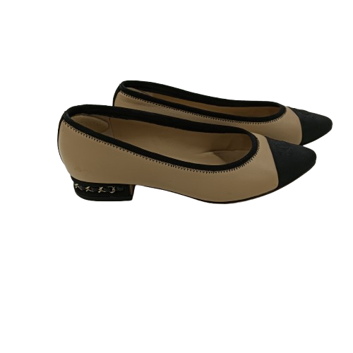 CHANEL Pumps 36 1/2 Lady's Beige/Black G33323 **Stain