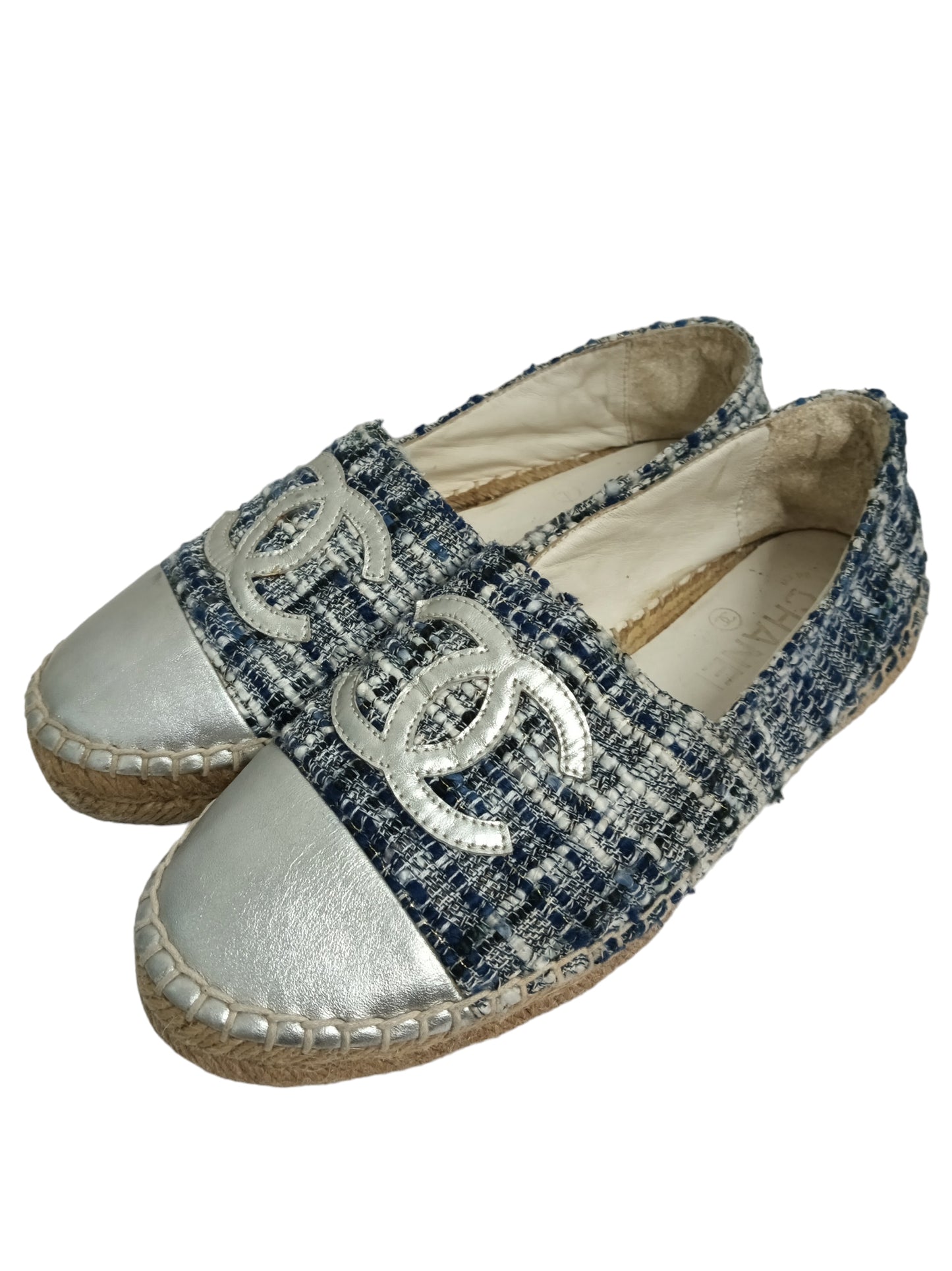 CHANEL ESPADRILLE SIZE 37 SILVER/BLUE G29762