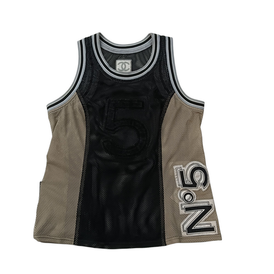 CHANEL Sleeveless T-shirt 44 Black/Beige