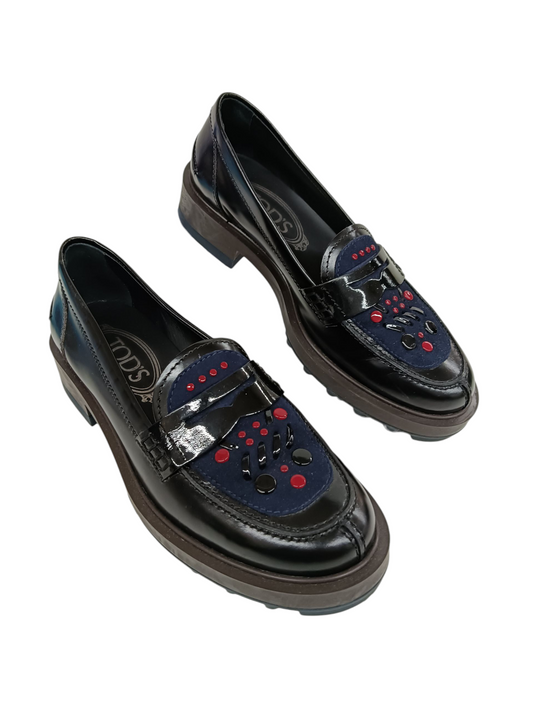 TOD'S Loafers size 34 Lady's Black/Navy
