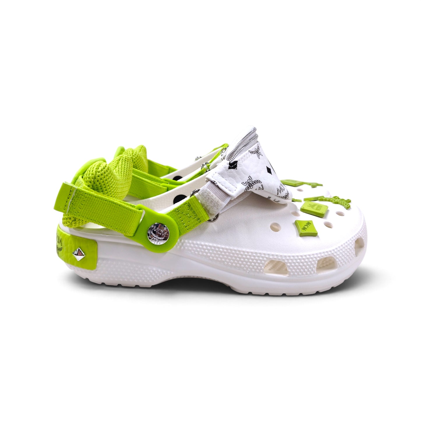 MCM X Crocs Classic Clog Shoes Size 7 US Unisex White And Green X1316 Rank A