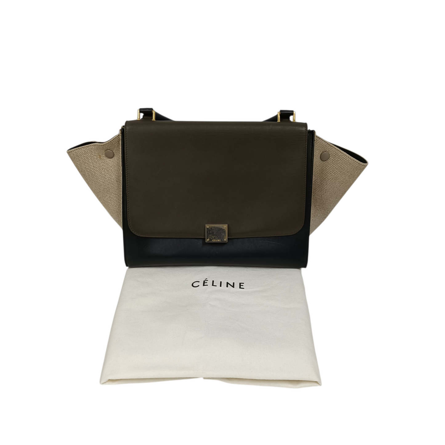 CELINE 2WAY Bag Trapeze Medium U-CU-1123 Olive/Black Damage/Stain