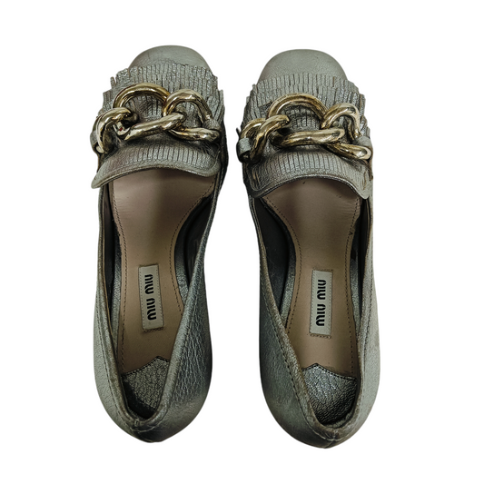 MIU MIU PUMPS 36 SILVER STAIN RAND (B)