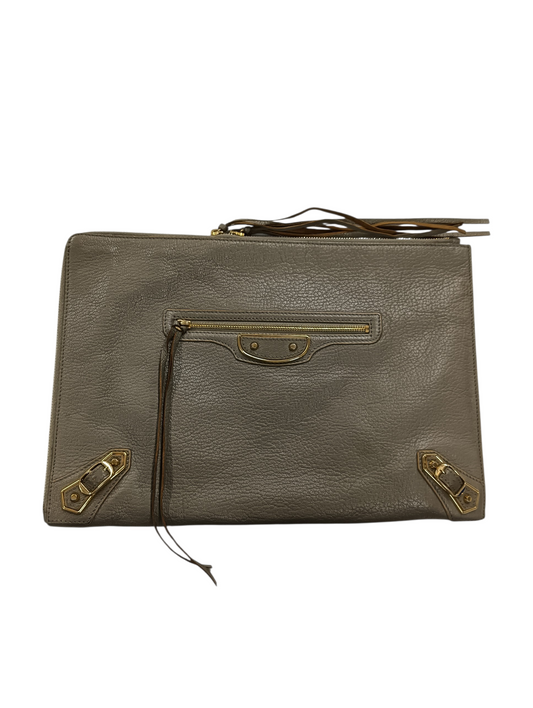 BALENCIAGA Clutch Bag Khaki 12 11 C 568024 Stain 390186