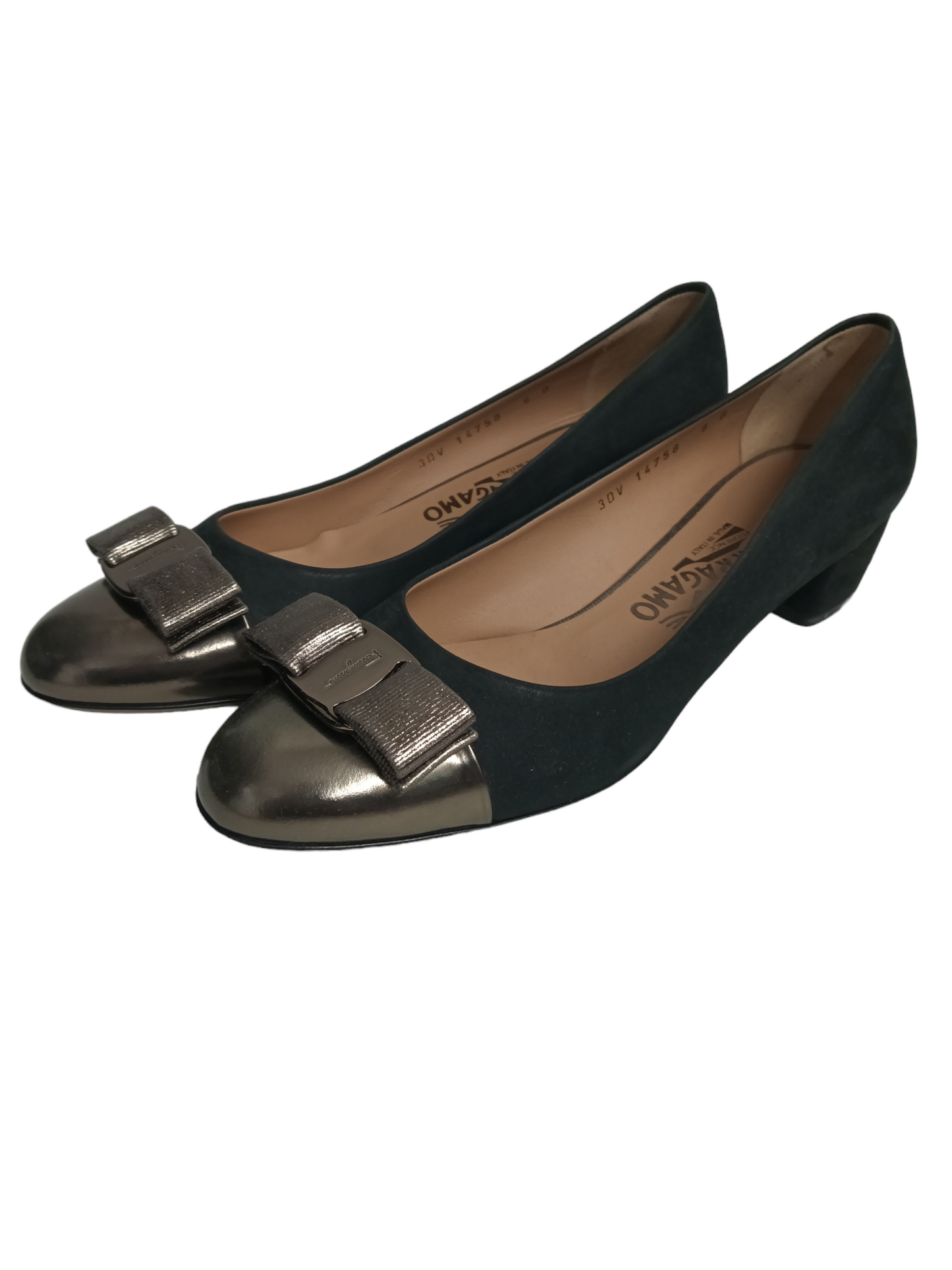 SALVATORE FERRAGAMO SINDY SIZE 39.5 BLACK/SILVER 3DV 14758