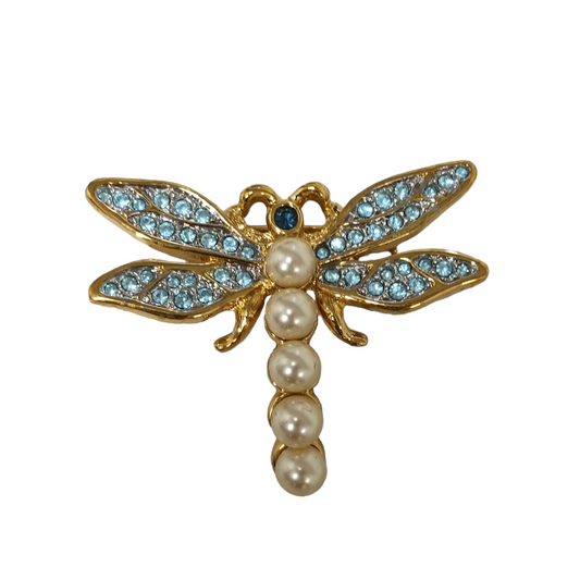 SWAROVSKI Brooch Gold/Blue Dragon Fly