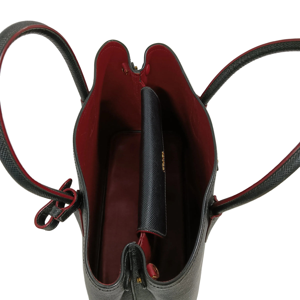 PRADA 2WAY Bag Saffiano 1BG 775 Black/Red **Damage/Inside Damage/Stain