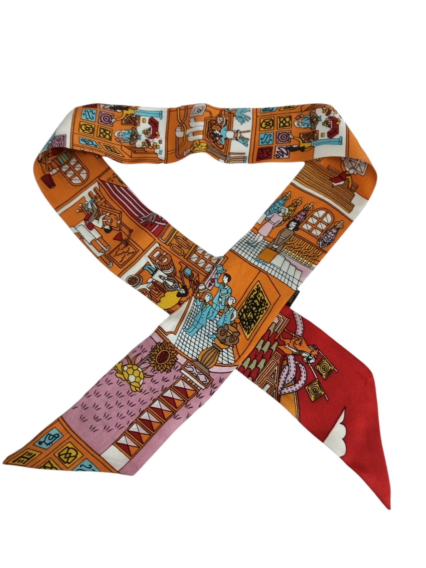 HERMES SCARF TWILLY ORANGE/PINK/RED LA MAISON DES CARRES 2016