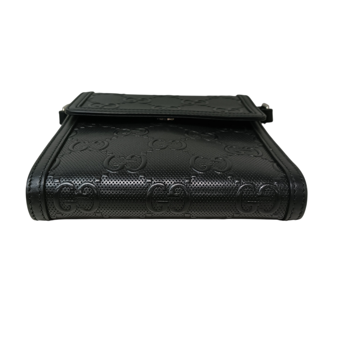 GUCCI GG Embossed Leather Messenger 625782 Black