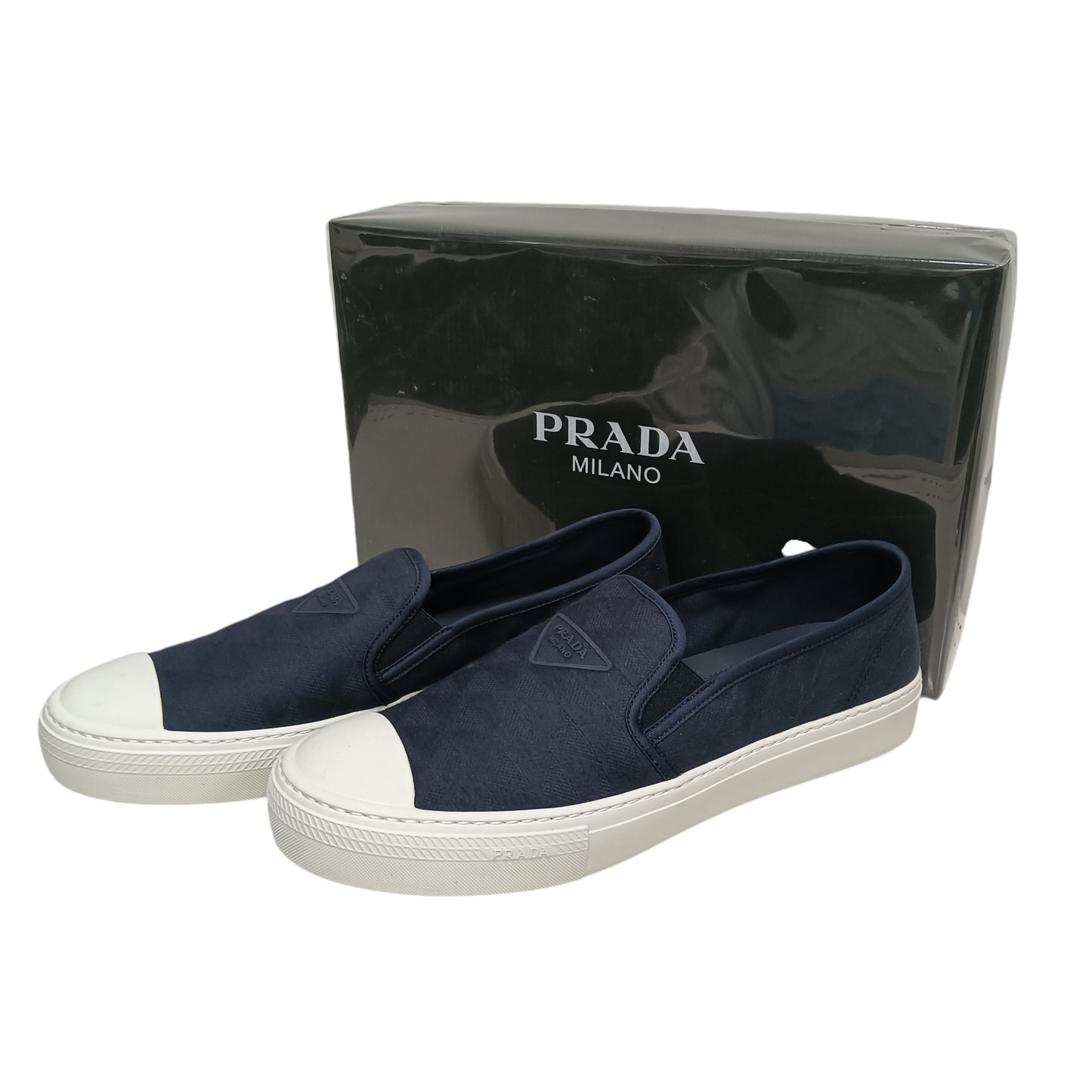PRADA LOGO-EMBOSSED SLIP -ON LOAFERS Blue Men size 11 2DGG144