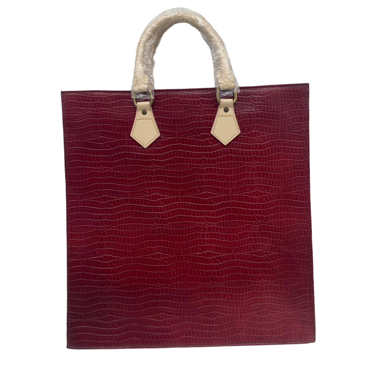 VR Leather Tote Bag Red Crocodile