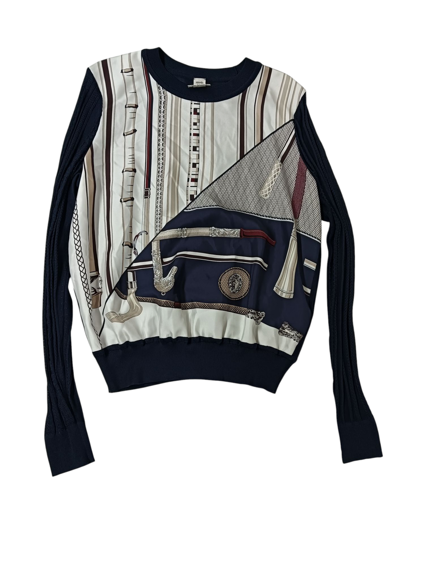 HERMES Silk Shirt 40 Lady's 17-7766 White/Navy