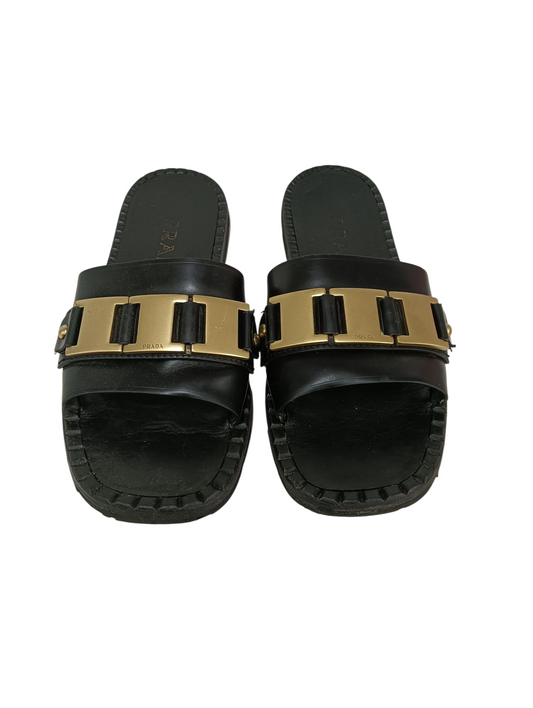 PRADA Stylish Sandals Size 38 Lady's Black Damage