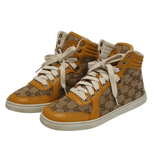 GUCCI High Cut Sneaker Lady's Brown/Yellow Size 36 258195