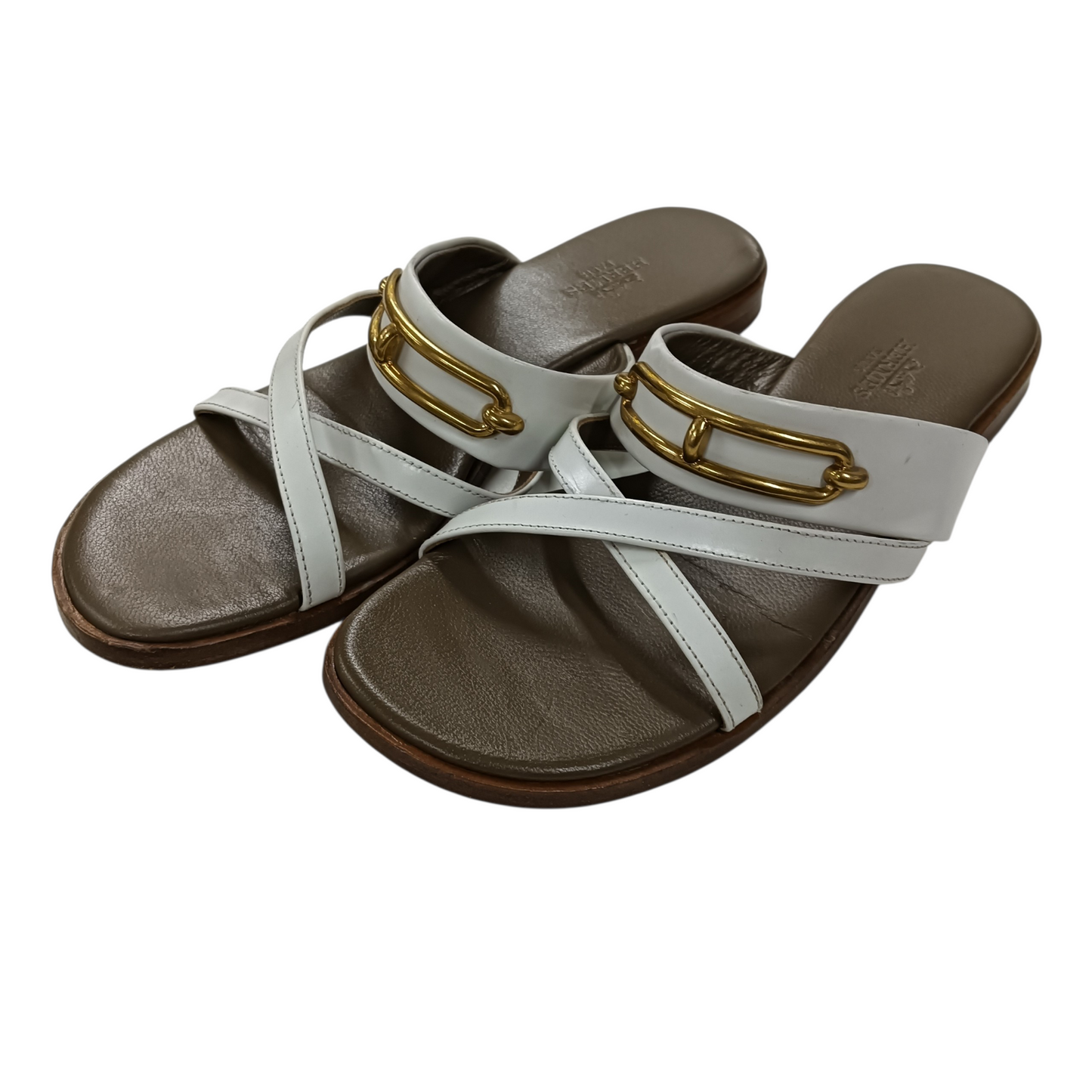 HERMES Sandal Claire en Cuir Blanc  CM211039Z2009 White/Brown