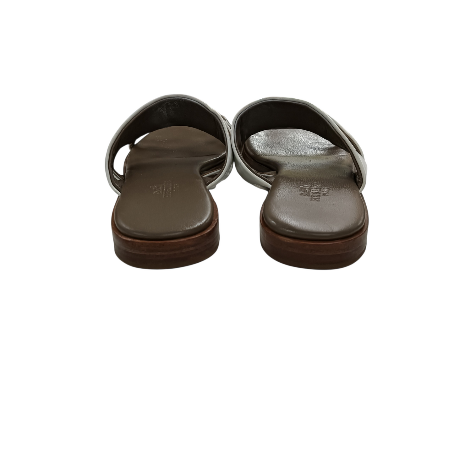HERMES Sandal Claire en Cuir Blanc  CM211039Z2009 White/Brown