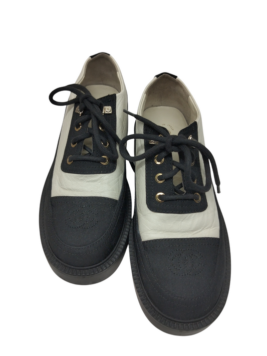 CHANEL SNEAKER LADY SIZE 36 WHITE/BLACK G38081 RANK (B)