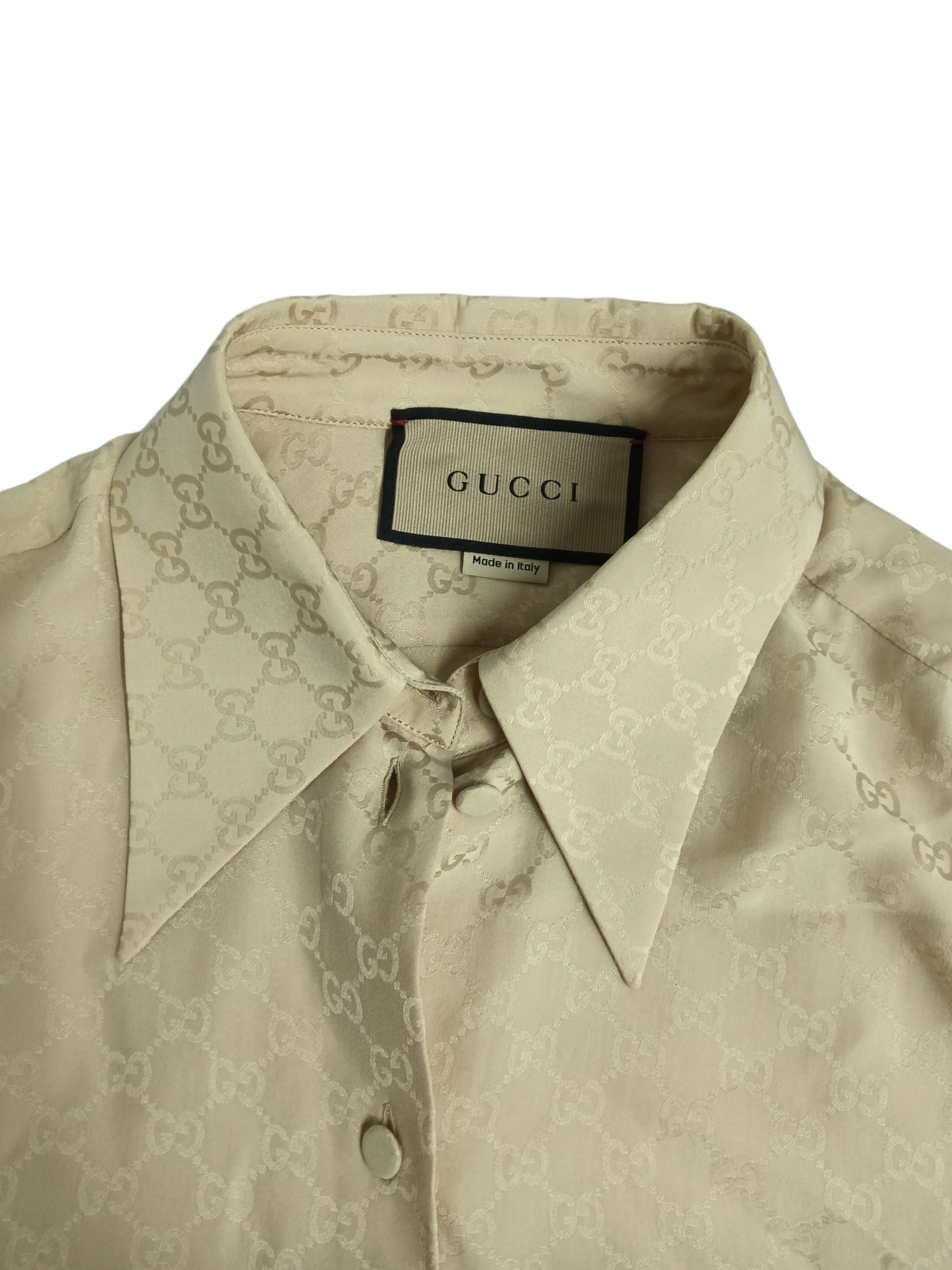 GUCCI SHIRT LADY'S BEIGE SMALL 720539 GG SILK CREPE SHIRT DAMAGE SIZE 38 RANK(B)