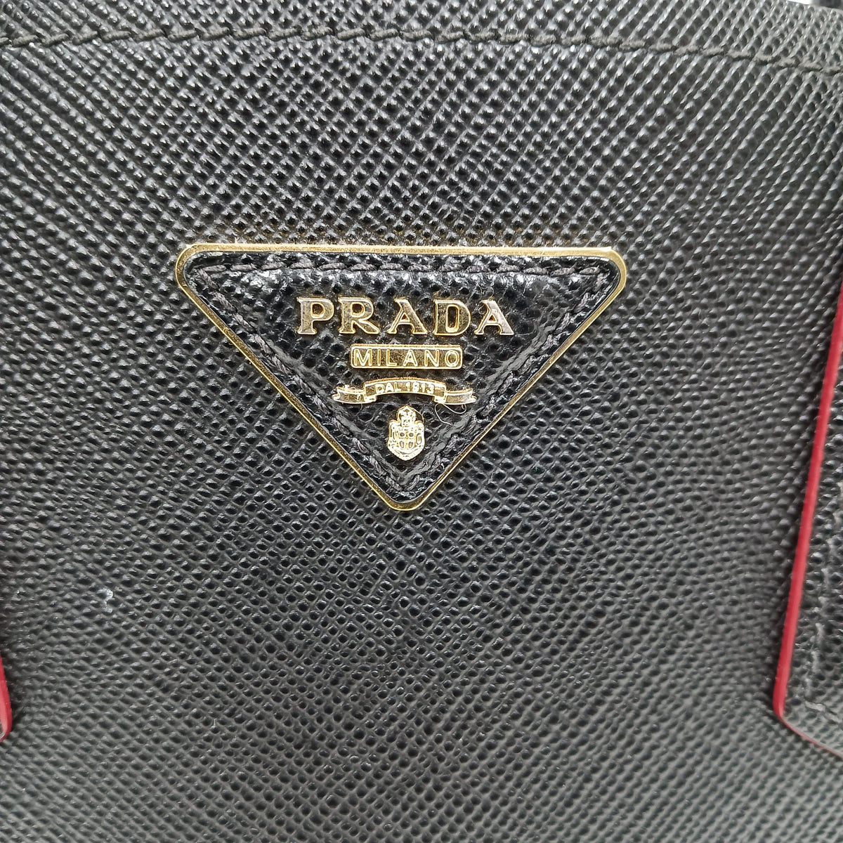 PRADA 2WAY Bag Saffiano 1BG 775 Black/Red **Damage/Inside Damage/Stain