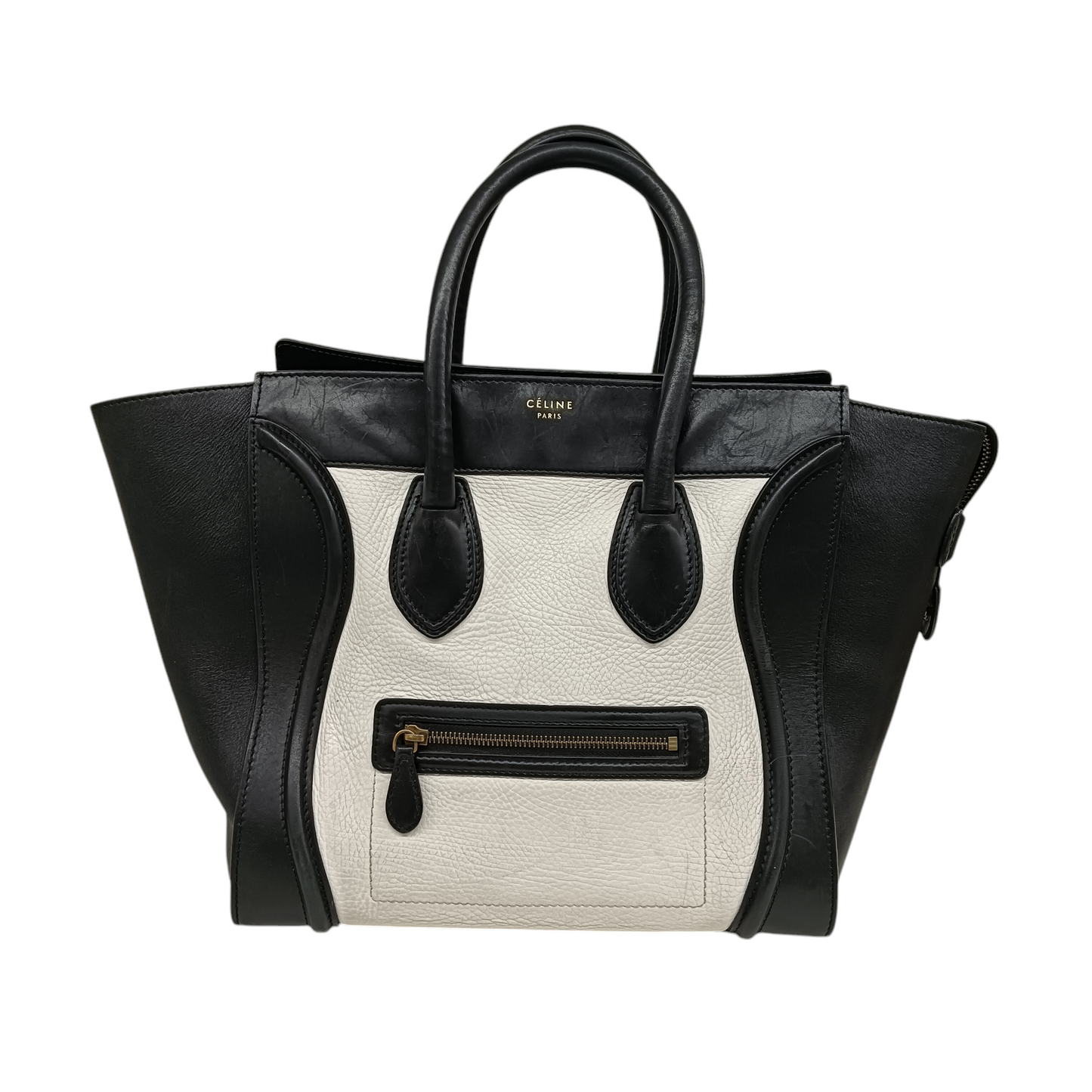 CELINE Handbag MICRO LUGGAGE U-AT-0143 Rank C Black/White handie damage Stain/Scratch