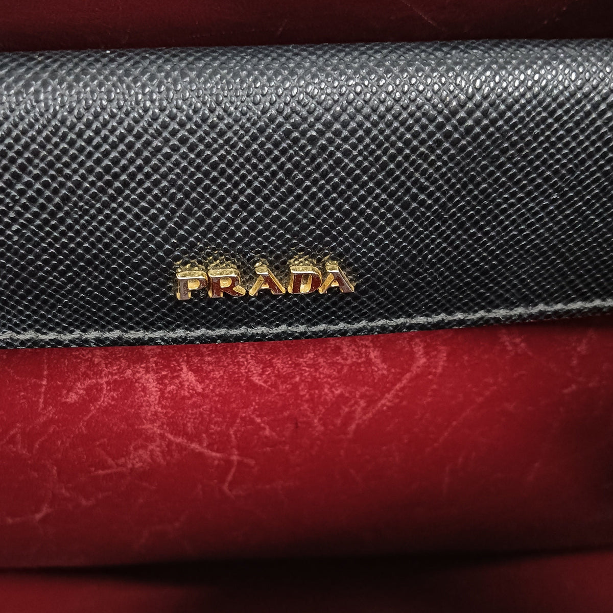 PRADA 2WAY Bag Saffiano 1BG 775 Black/Red **Damage/Inside Damage/Stain