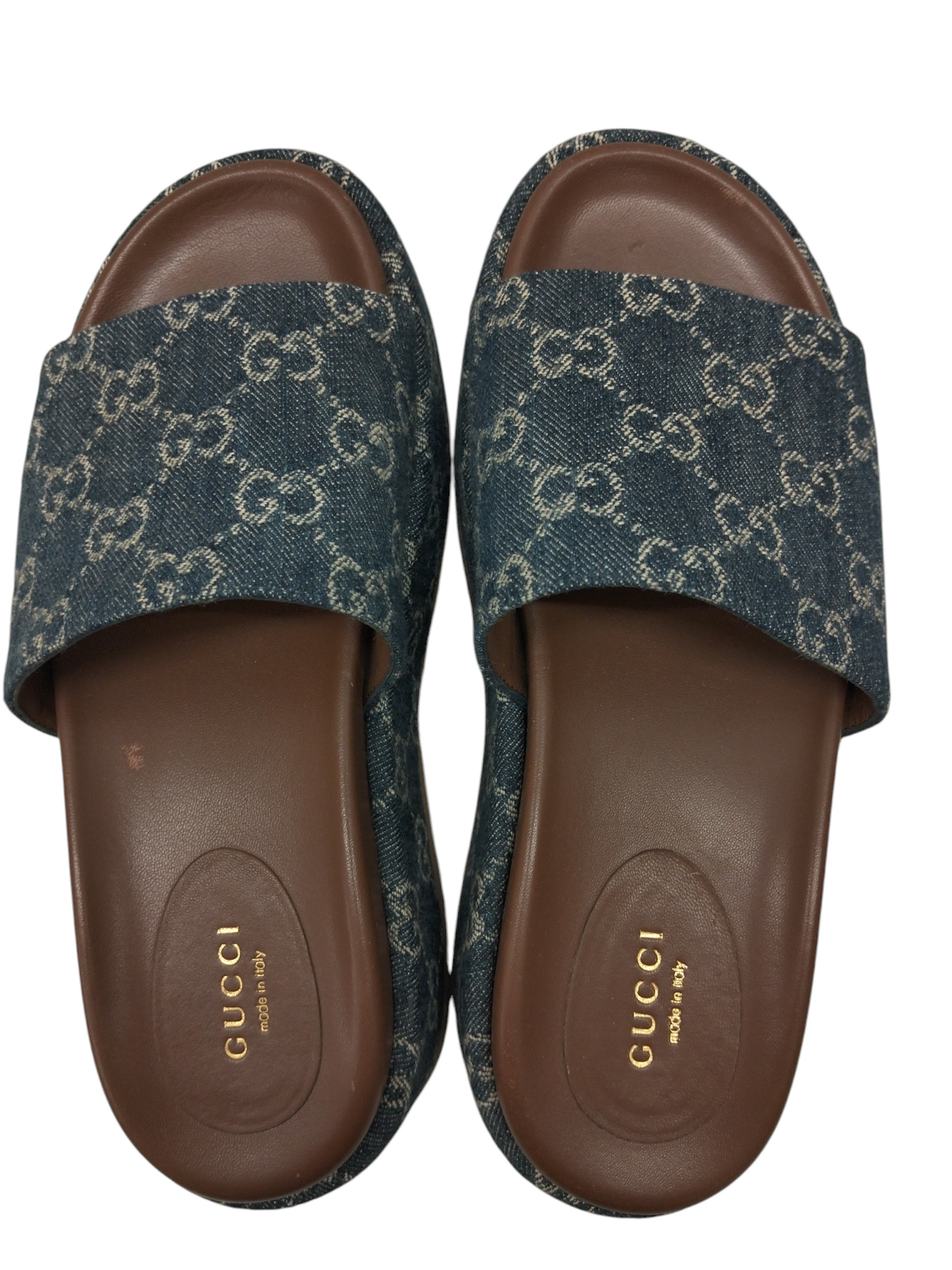 GUCCI SANDAL 37 1/2 LADY'S NAVY AND BROWN RANK (B) 623212