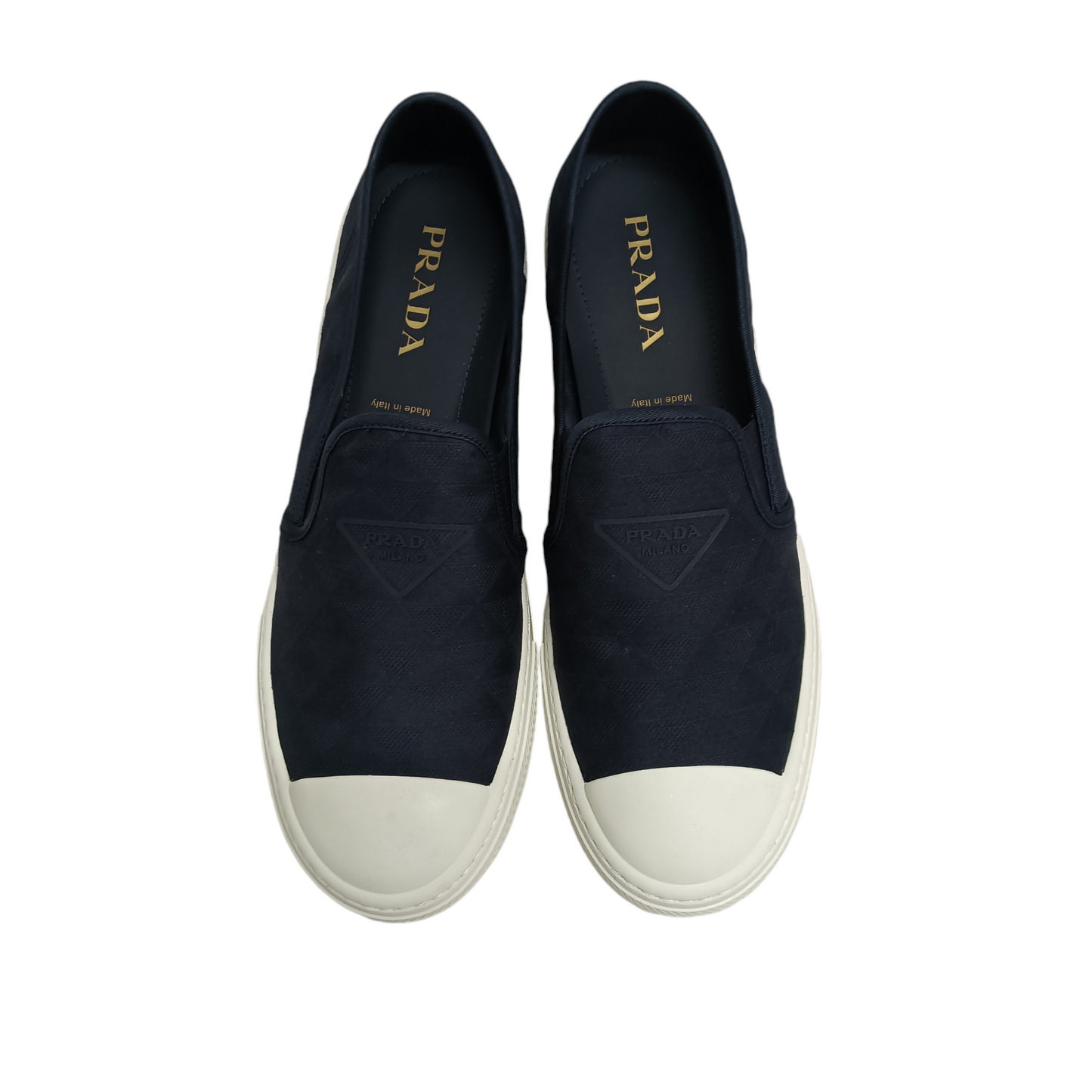 PRADA LOGO-EMBOSSED SLIP -ON LOAFERS Blue Men size 11 2DGG144