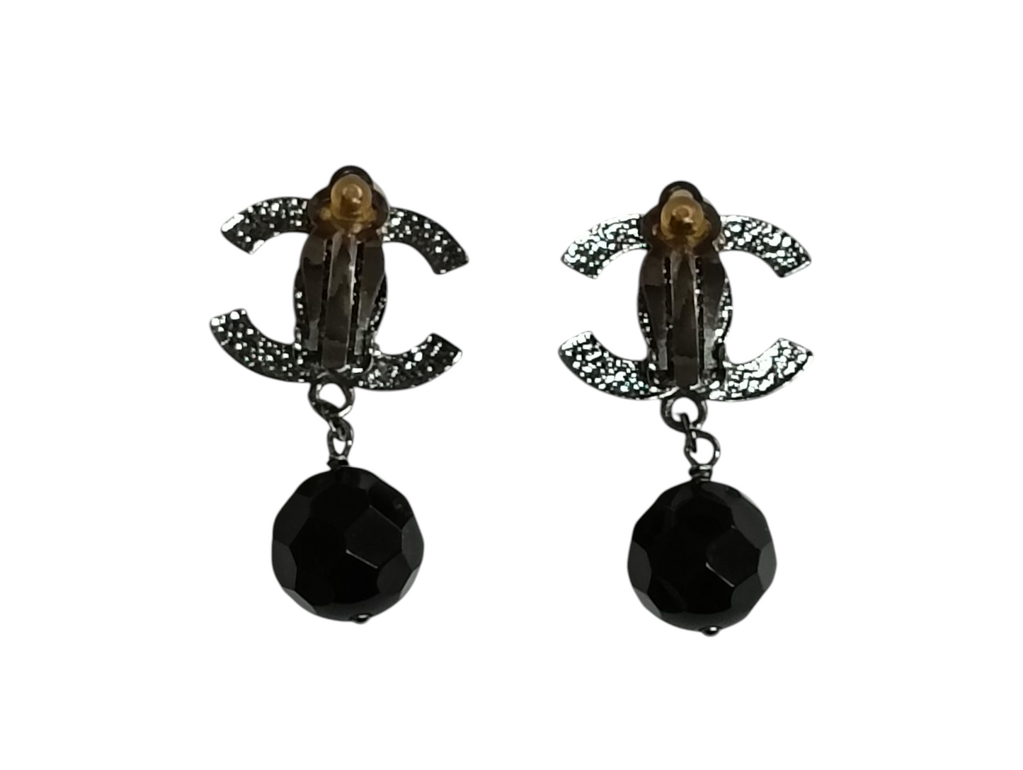 CHANEL Earring Silver/ Black